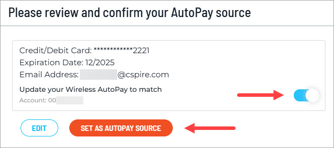 Review the information you entered and if correct, click Set As AutoPay Source.